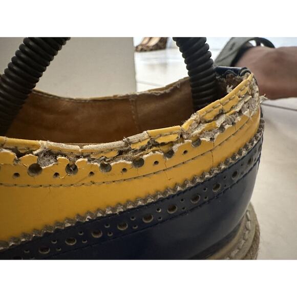 Prada Men's Shoes Brogue Us 9 Patent Leather Yellow Blue Wingtip Oxford M169 - Picture 11 of 16